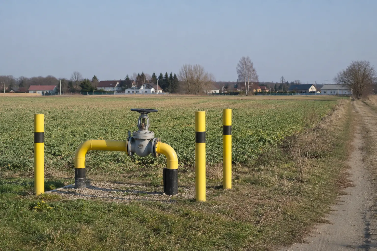 Infrastruktura gazowa na działce - zawór i oznaczenia przy gruncie rolnym